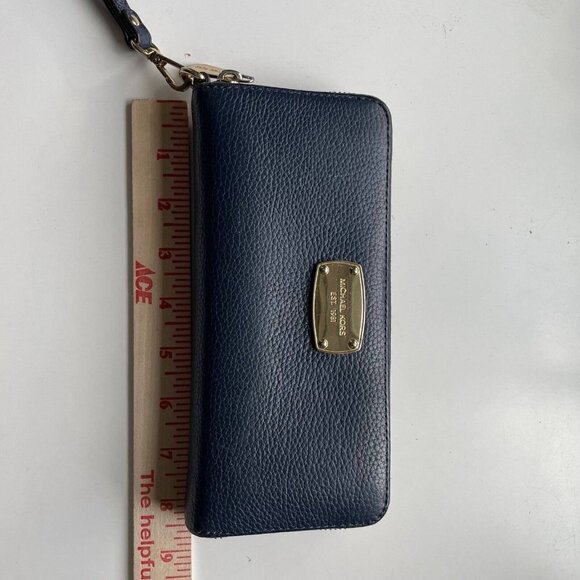 Michael Kors Est 1981 Jet Set Travel Continental Pebbled Leather Wallet Blue - Picture 6 of 10